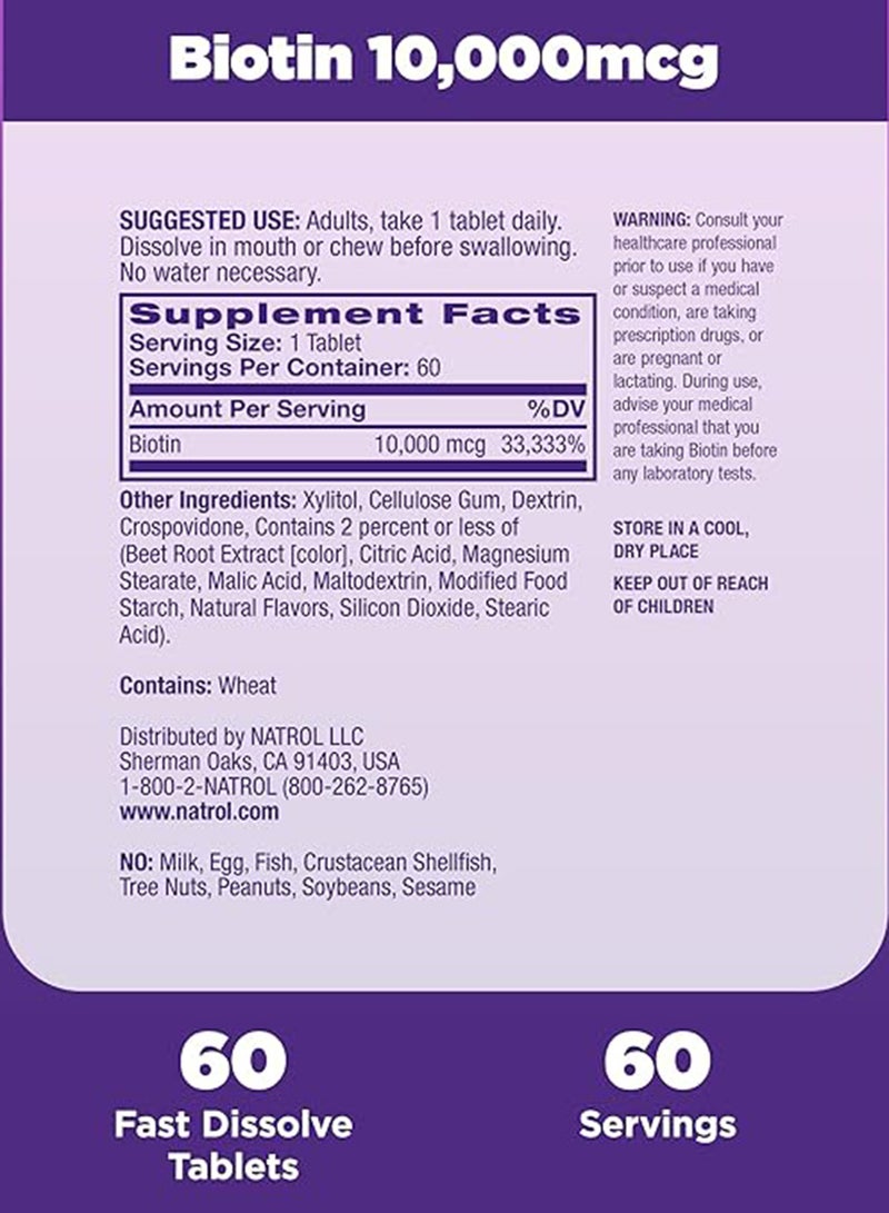 Natrol Beauty Biotin 10,000 Mcg - 60 Tablets - Image 3